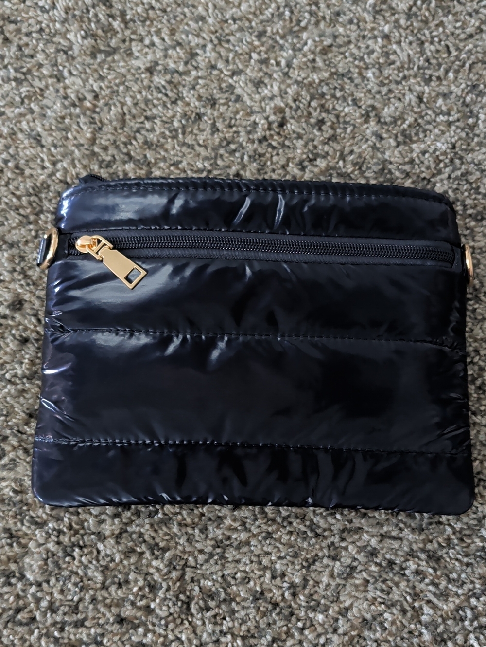 Sleek Navy Blue Quilted Crossbody Pouch - Gold Hardware